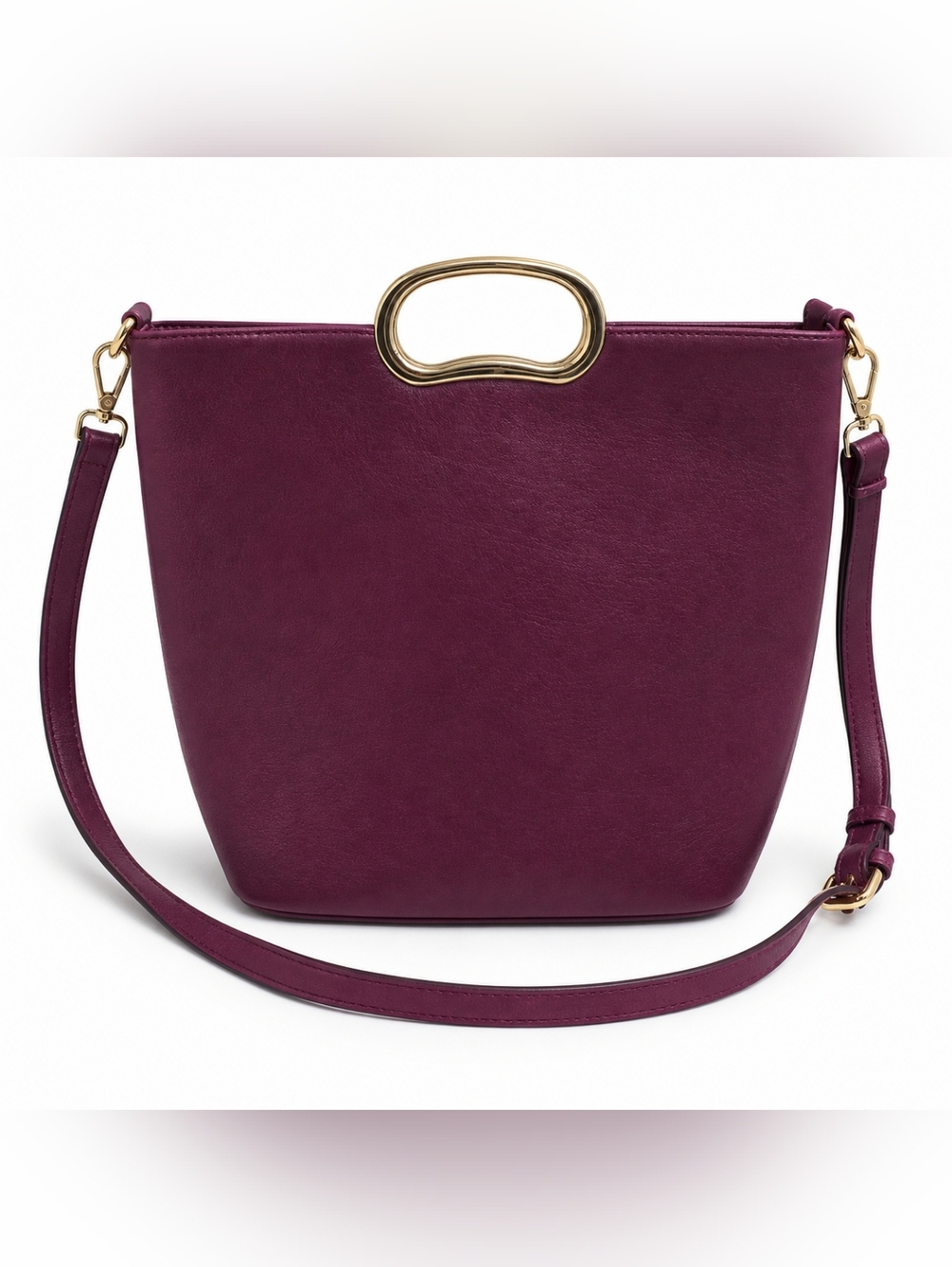 Purple Faux Leather Tote Gold Handle Crossbody Bag Medium Chic Everyday